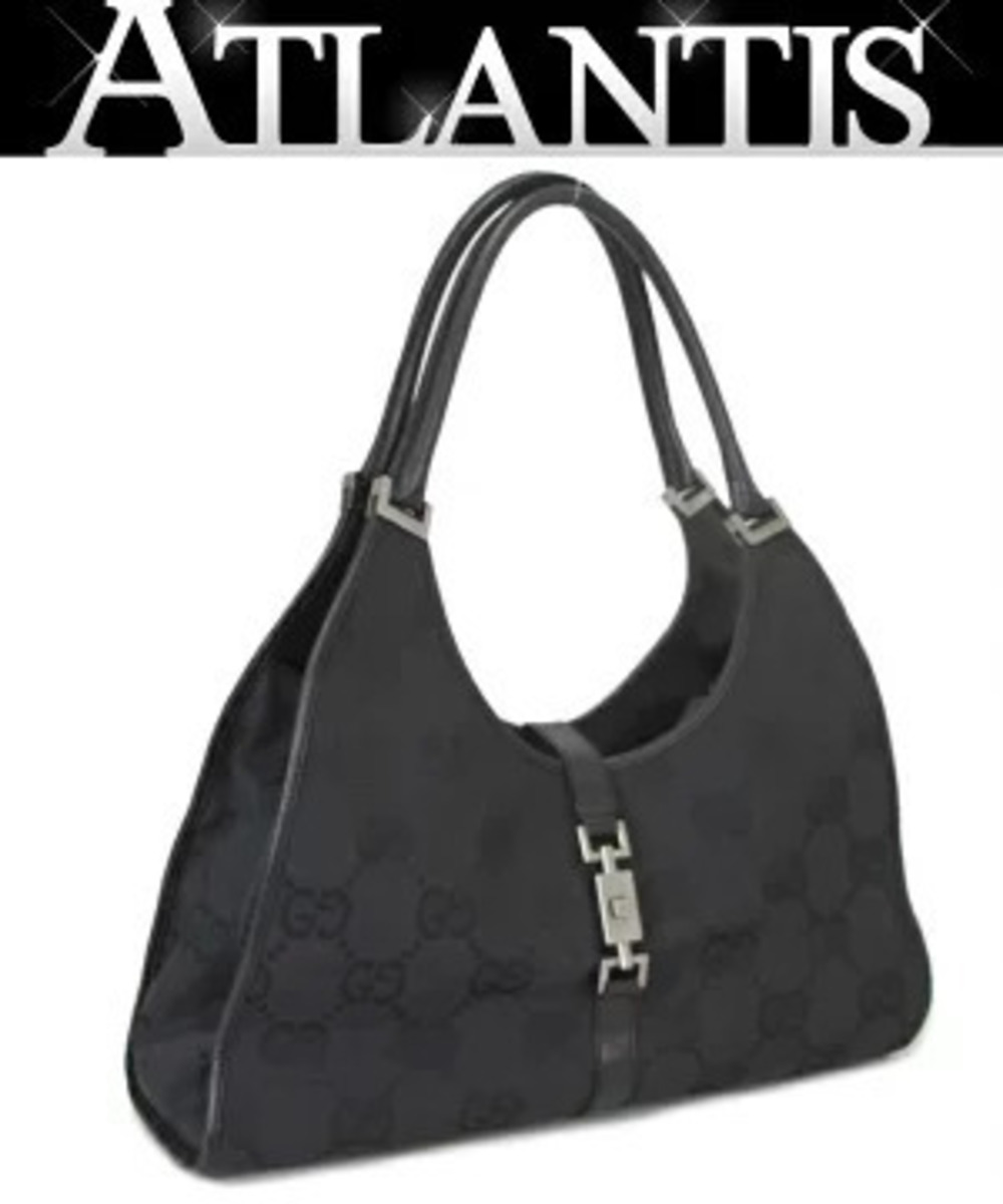 Gucci Jackie Jumbo GG Canvas x Leather Handbag Black